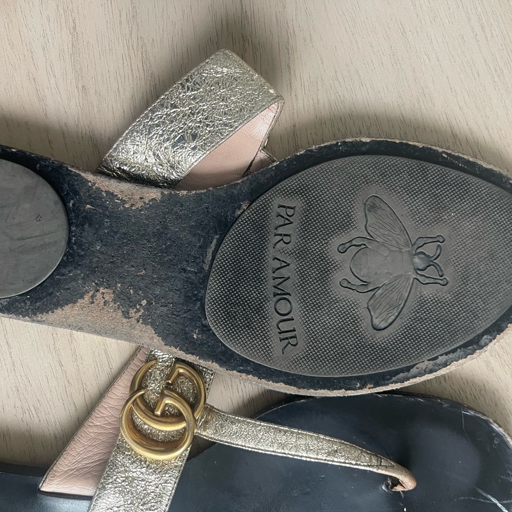 Authentic Gucci GG Marmont Metallic Sandals-Gold-Size 41 - With Dust Bag & Box - Picture 3 of 5
